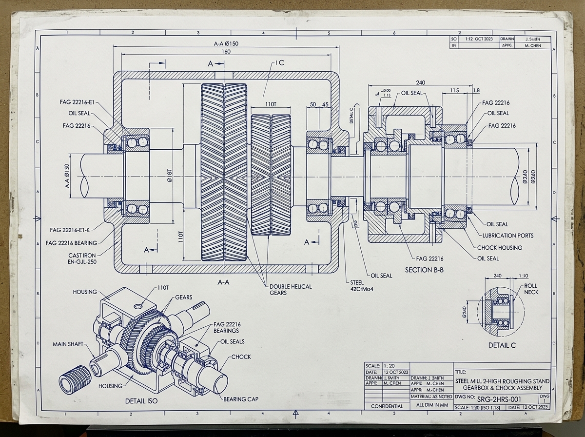 CAD Drawing: Reduction Gearbox & Chocks