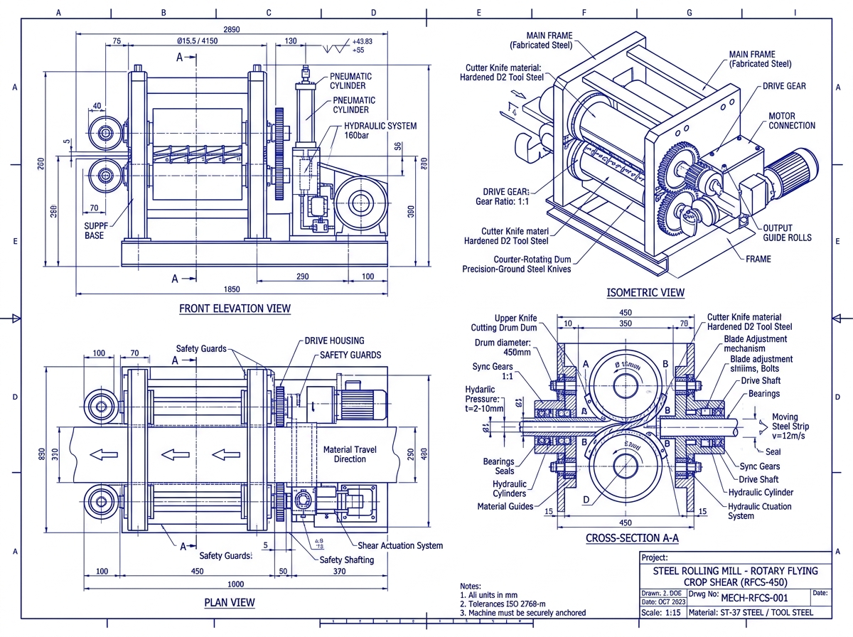 CAD Drawing: Rotary Flying Crop Shear